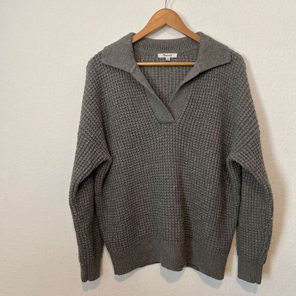 Madewell Waffle-Knit Henley Sweater - Grey - 1X - Picture 2 of 8